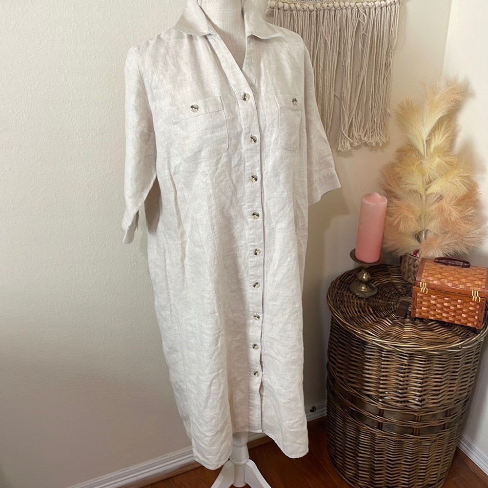 Paraphrase Women 100% Linen Button Down Dress